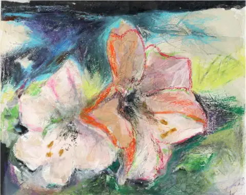 A detailed acrylic painting of an Amaryllis flower with expressive brushwork.
