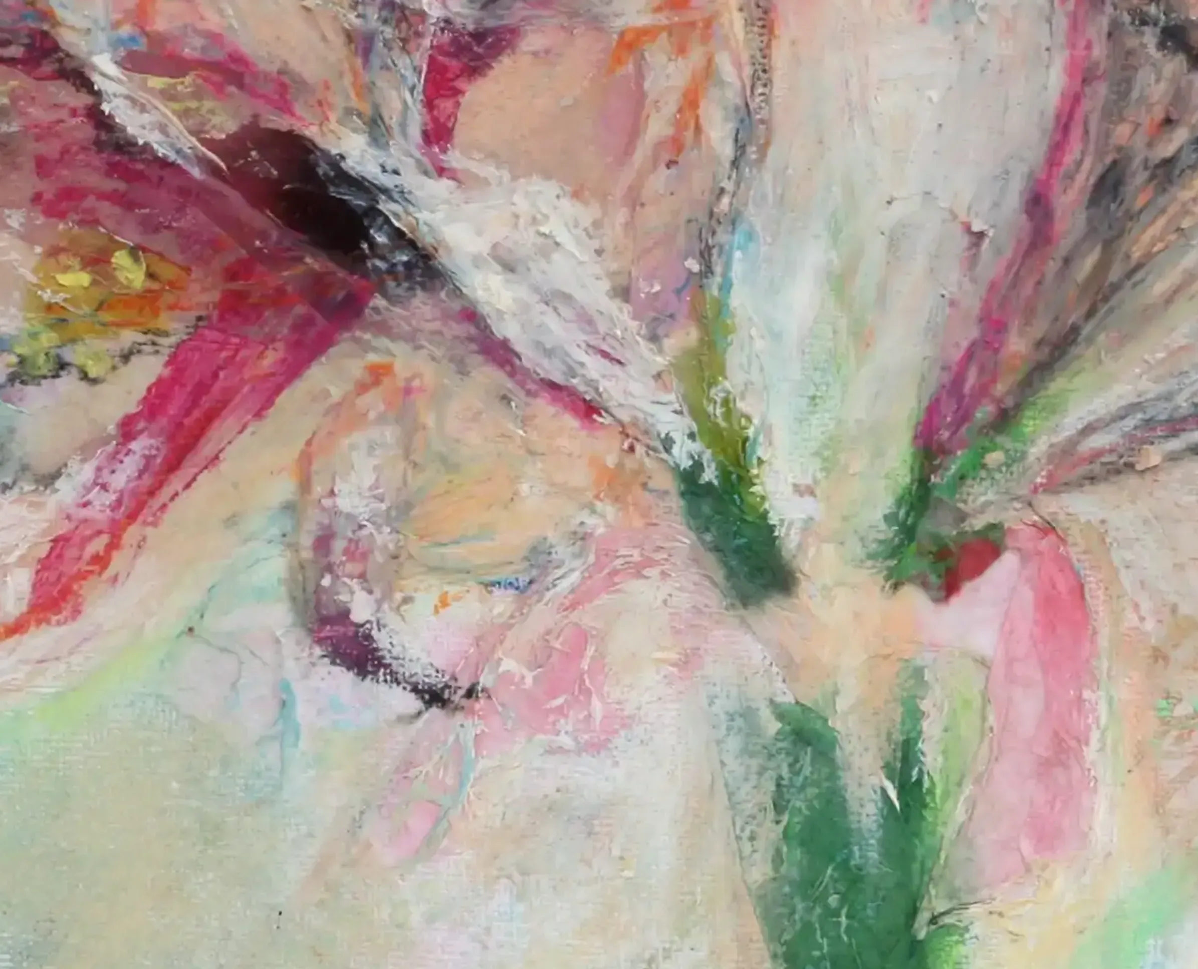 A mixed media artwork of an Amaryllis flower combining acrylic and paper elements. (3)