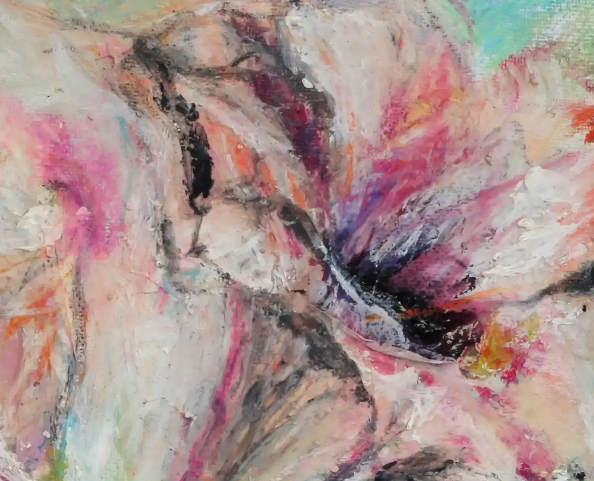 A mixed media artwork of an Amaryllis flower combining acrylic and paper elements. (2)