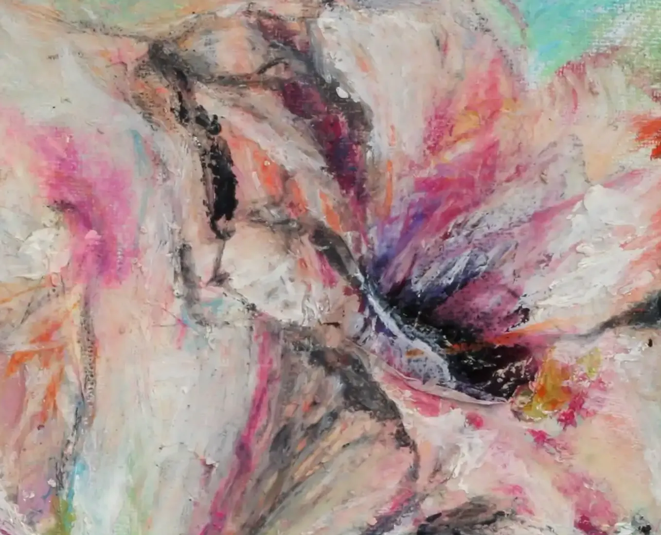 A mixed media artwork of an Amaryllis flower combining acrylic and paper elements. (2)