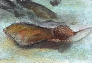 An acrylic painting capturing the distinctive form of maple seeds.