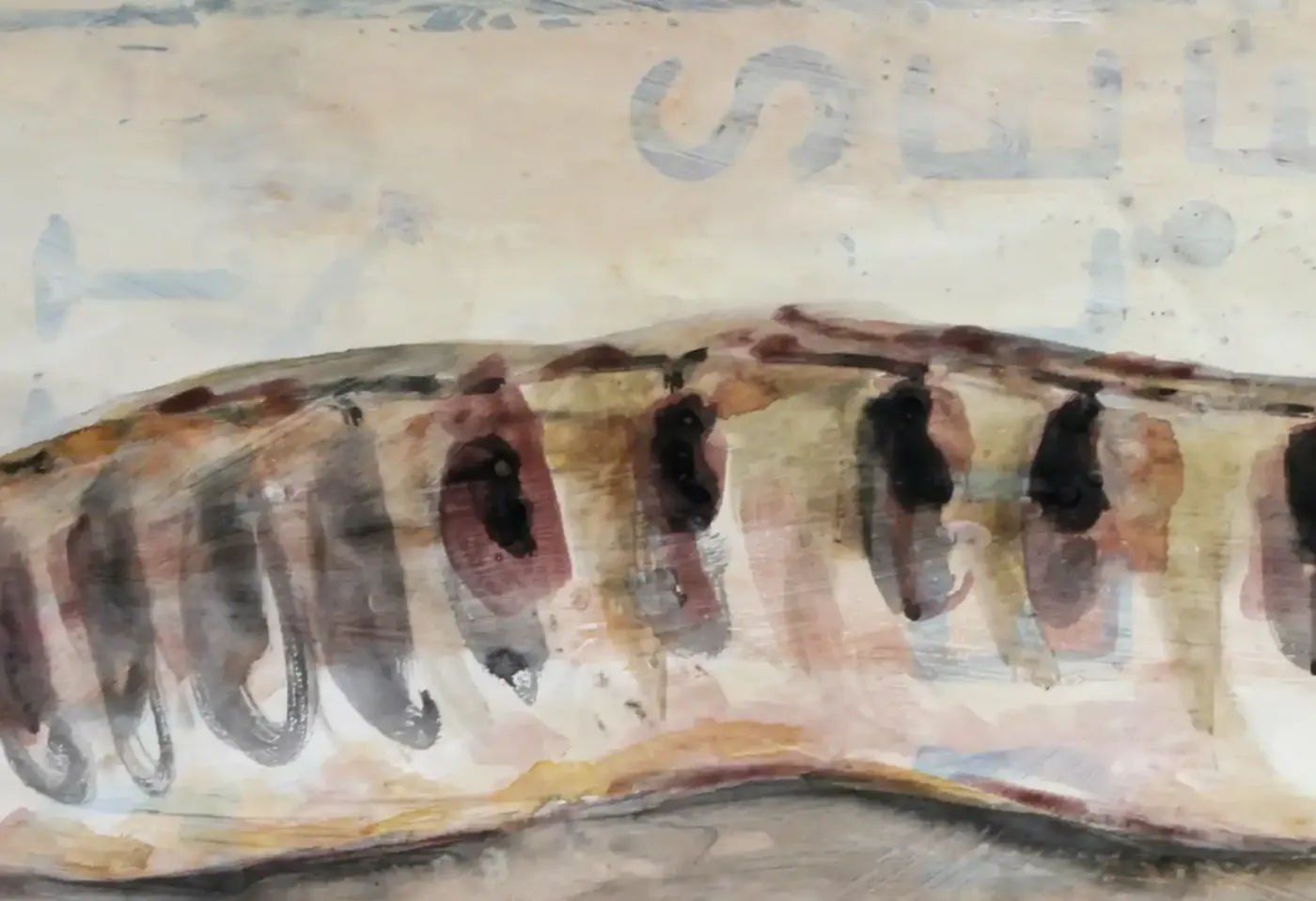 An acrylic painting focusing on the organic form of a bean. (3)