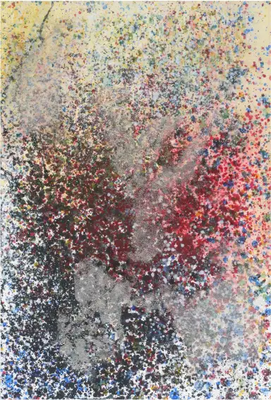 Rötliche Funken - Eine ausdrucksstarke Darstellung in Acryl und Sand.