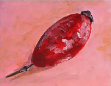A detailed painting of a rosehip in warm autumn colors.