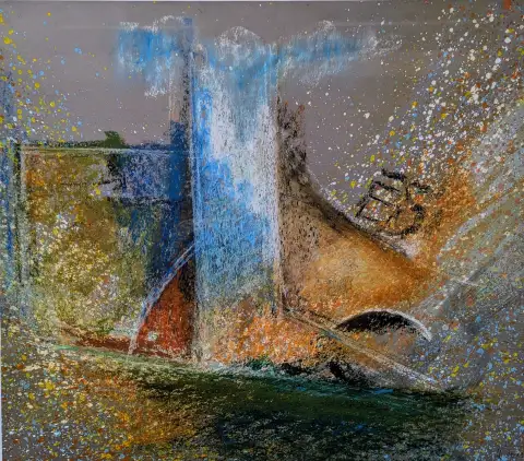 Mit Stosskraft - Eine ausdrucksstarke Darstellung in Acryl und Ölkreide.