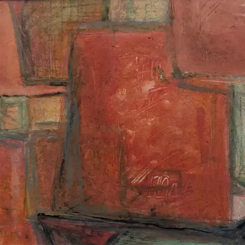 Roter Block - Ausdrucksstarke Komposition in Oelwachskreide